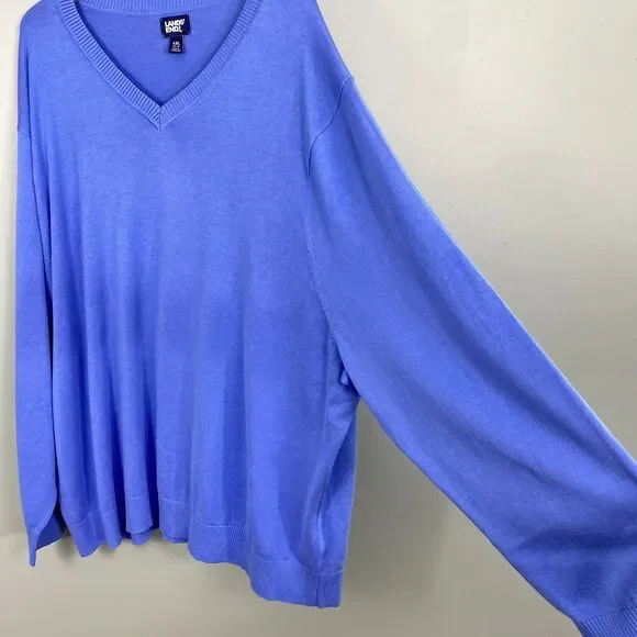 Lands End Cotton Blend V Neck Sweater Mens 4XL Blue Lightweight Pullover Preppy - Picture 3 of 9